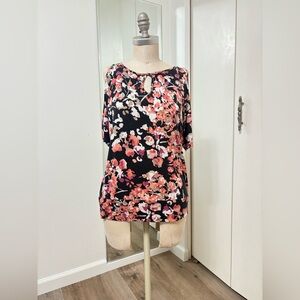 Thalia Sodi Woman Black Coral Floral Keyhole Blouse Size Medium
